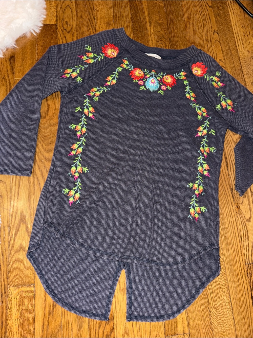 Angel + premium charcoal thermal knit embroidered tunic